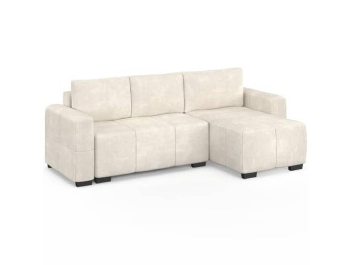 IDMarket - Ecksofa, ausklappbar, Wolke, mit Truhe, Chenille, naturfarben 4-Sitzer-Sofa, Ecke wendbar, Aufbewahrungsbox, Ottomane, Beistellbett, Chenille-Stoff, cremefarben