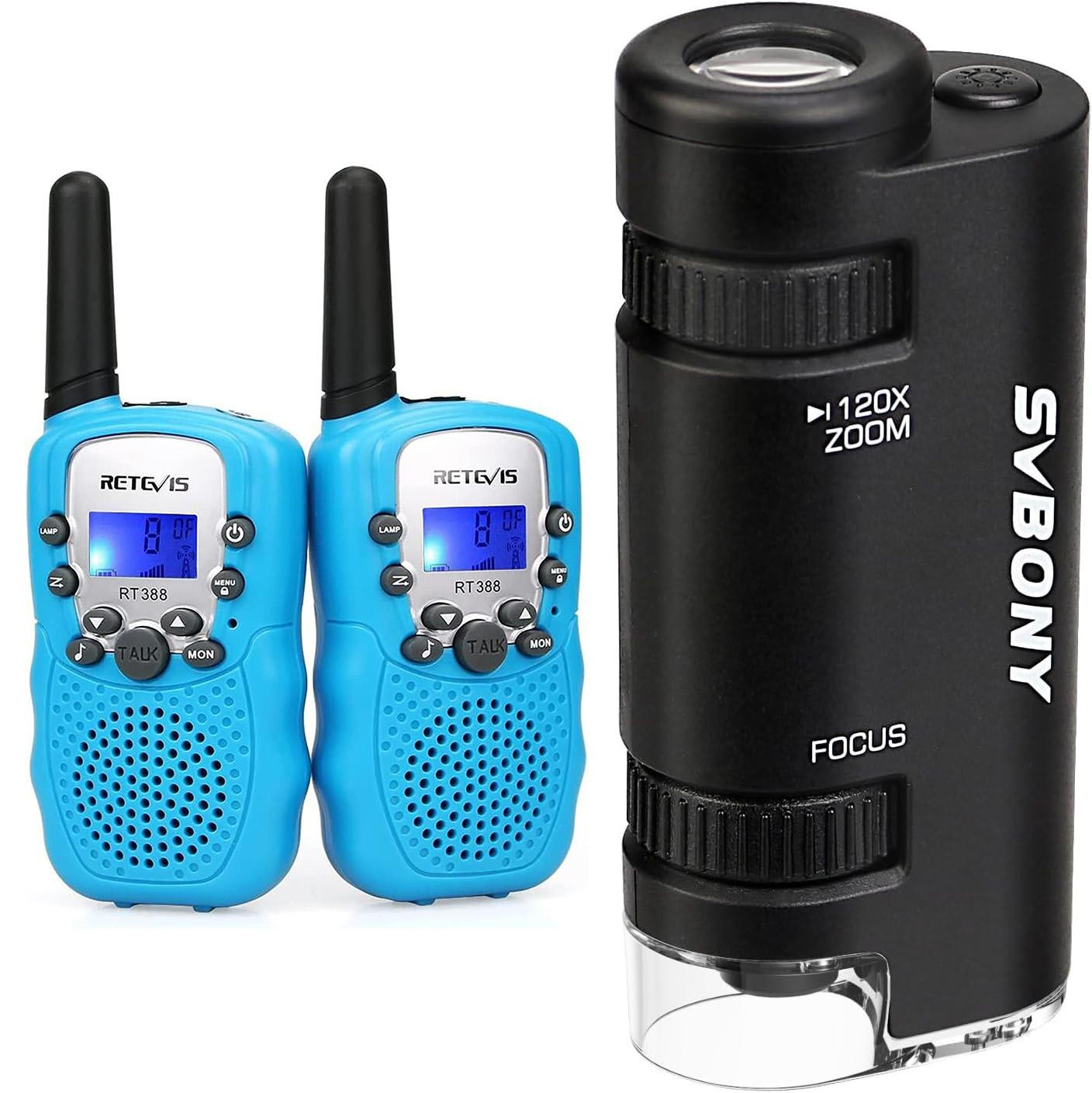 Retevis RT388 portofoon voor kinderen en Svbony SV603 draagbare microscoopset met 60x-120x vergroting en LED-verlichting