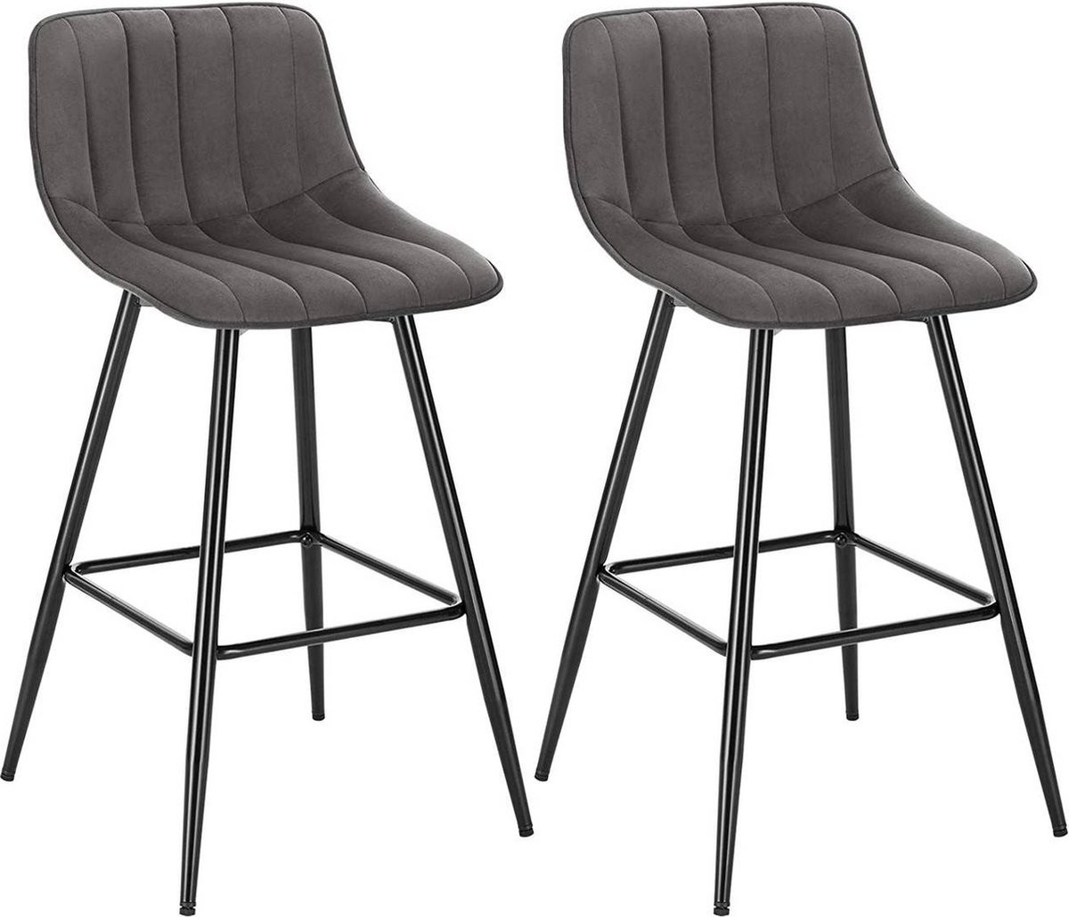 Set van 2 Barkrukken in Donkergrijs Velvet met Industrial stijl