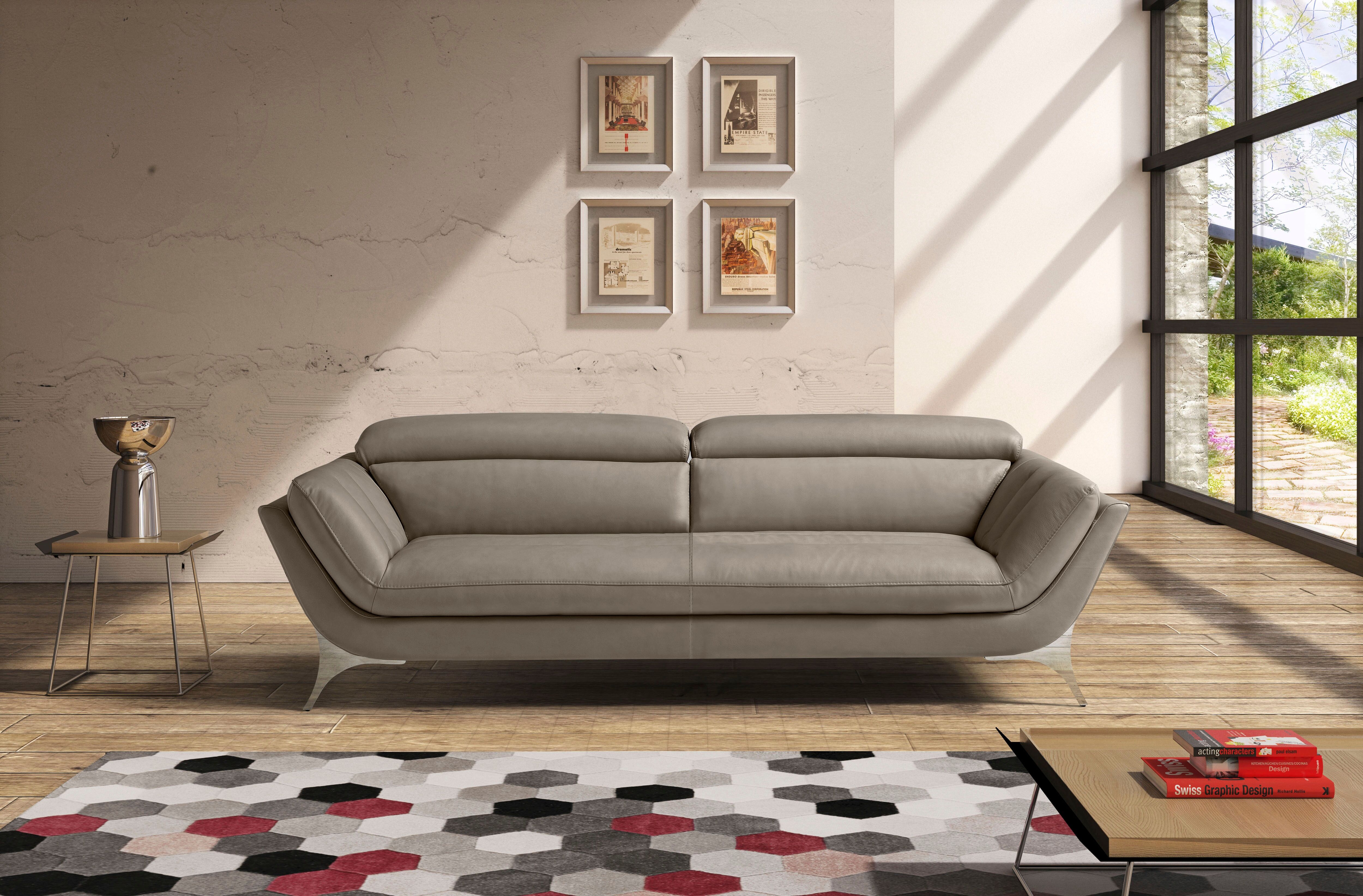 2,5-Sitzer EGOITALIANO "Sueli, extravagantes Design und erstklassiger Sitzkomfort", grau (taupe), B:218cm H:100cm T:110cm, Leder »NUVOLE« (Echtes Rindsleder). Halbnatürliches, halbnarbiges Rindsleder mit einer natürlichen Körnung von 1, 2 bis 1, 4 mm. Die