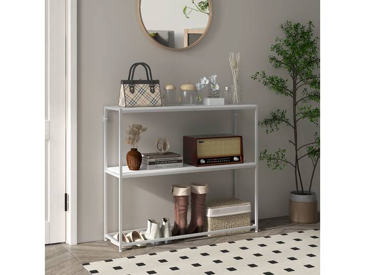 MCOM-Console de Salle de Bain Blanche, Hall avec Étagère Ouverte, 100x30x87 cm