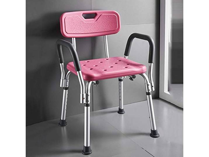 IXMLDAXD Der Stuhl, Heavy Duty Shower Chair with Arms and Back Support - Adjustable Height Seat for Seniors and Disabled Non-Slip, 330 lbs Load Capacity(Pink Little Feet)