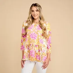 SCHIFFHAUER MUNICH® Blusenshirt, 3/4-Arm Rundhalsausschnitt Materialmix leger weit