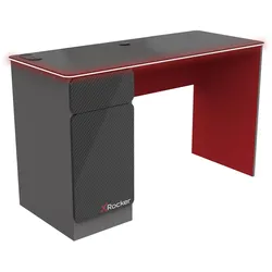 X Rocker Carbon-Tek Gaming Schreibtisch mit LED-Beleuchtung & Wireless Charging Ladepad - grau/rot