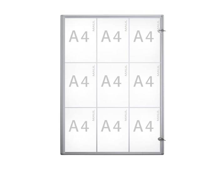 MAUL Schaukasten silber MAULextraslim abschließbar für 9 x A4 mit Alurahmen sicher abschließbar, schlankes Hochformat, magnetische Rückwand für schnellen Aushang, klares Kunststoffglas