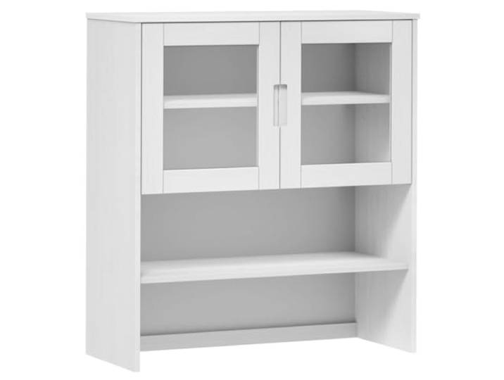 vidaXL Highboard Oberteil, Schrankaufsatz mit 3 Böden 2 Glastüren, Sideboardaufsatz mit UV-Lackierung, Aufsätze Sideboard Schrank, Weiß Massivholz Kiefer