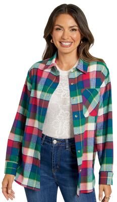 Masseys Lived-In Flannel Shirt Casual in Bright Plaid, Size Medium, Cotton/Flannel