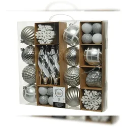 Christmas Decorations 50 Weihnachtskugeln Kunststoff Eiszapfen Schneeflocken Christbaumkugeln Mix Set