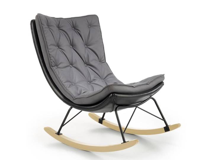 Rocking chair design avec structure en acier noir et bois massif