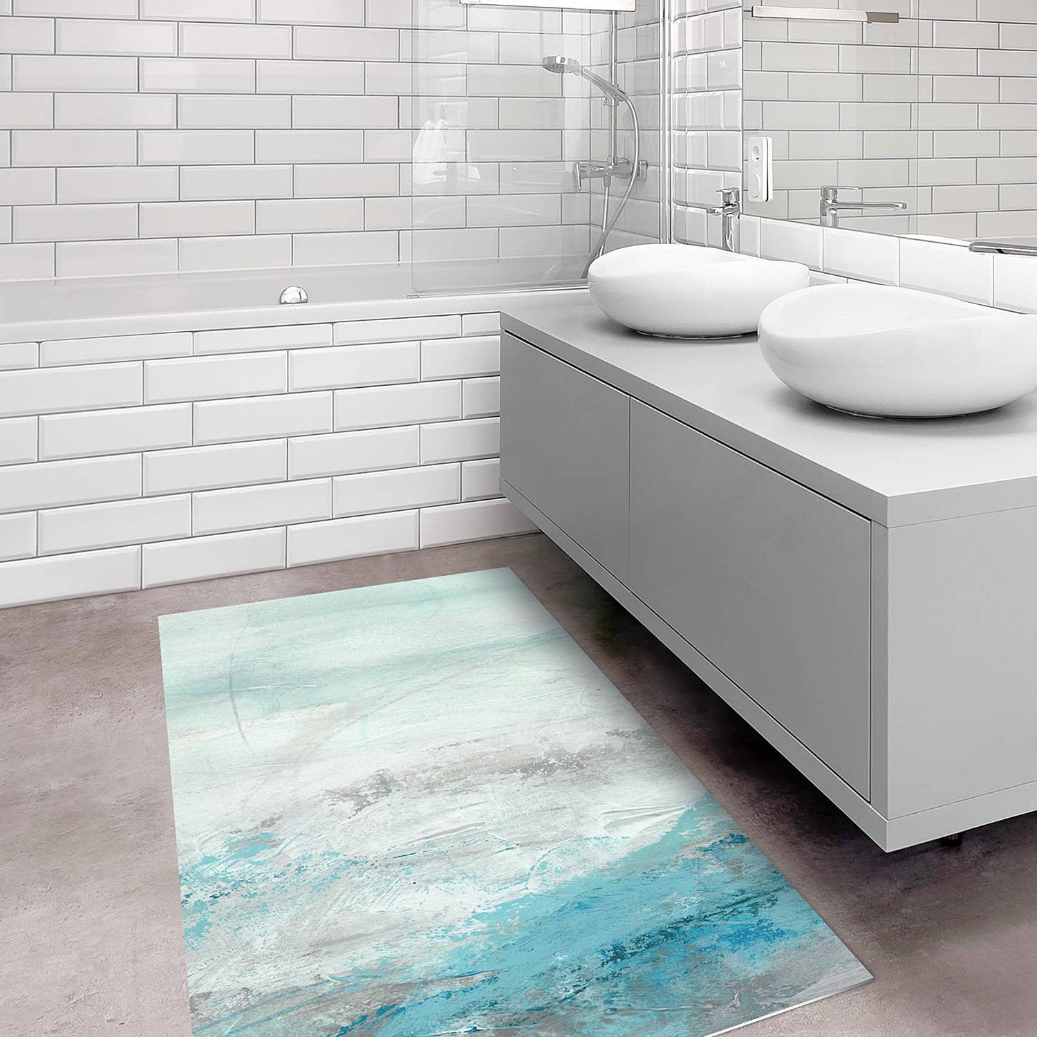 home24 Vinyl vloerkleed IJszee turquoise B: 120 cm, D: 240 cm