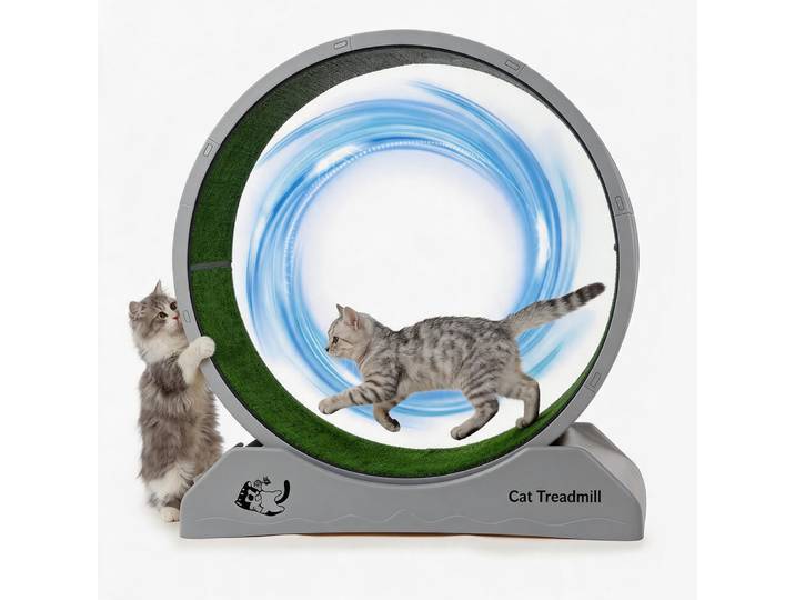 Roue d'exercice pour chat d'intérieur et petit chien, roue de course silencieuse avec rampe à texture d'herbe douce, prévient l'obésité chez les chats
