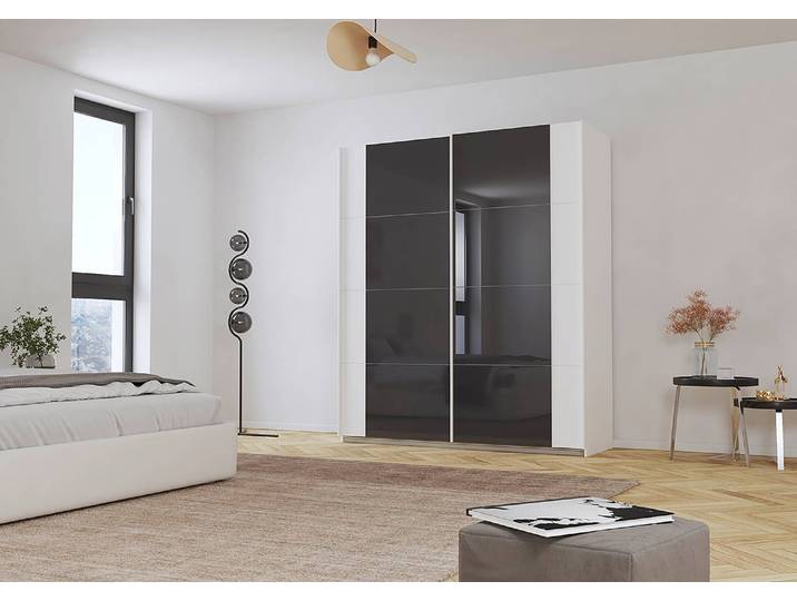 Schwebetürenschrank Artemis 181cm Weiß/Graphit/Weiß