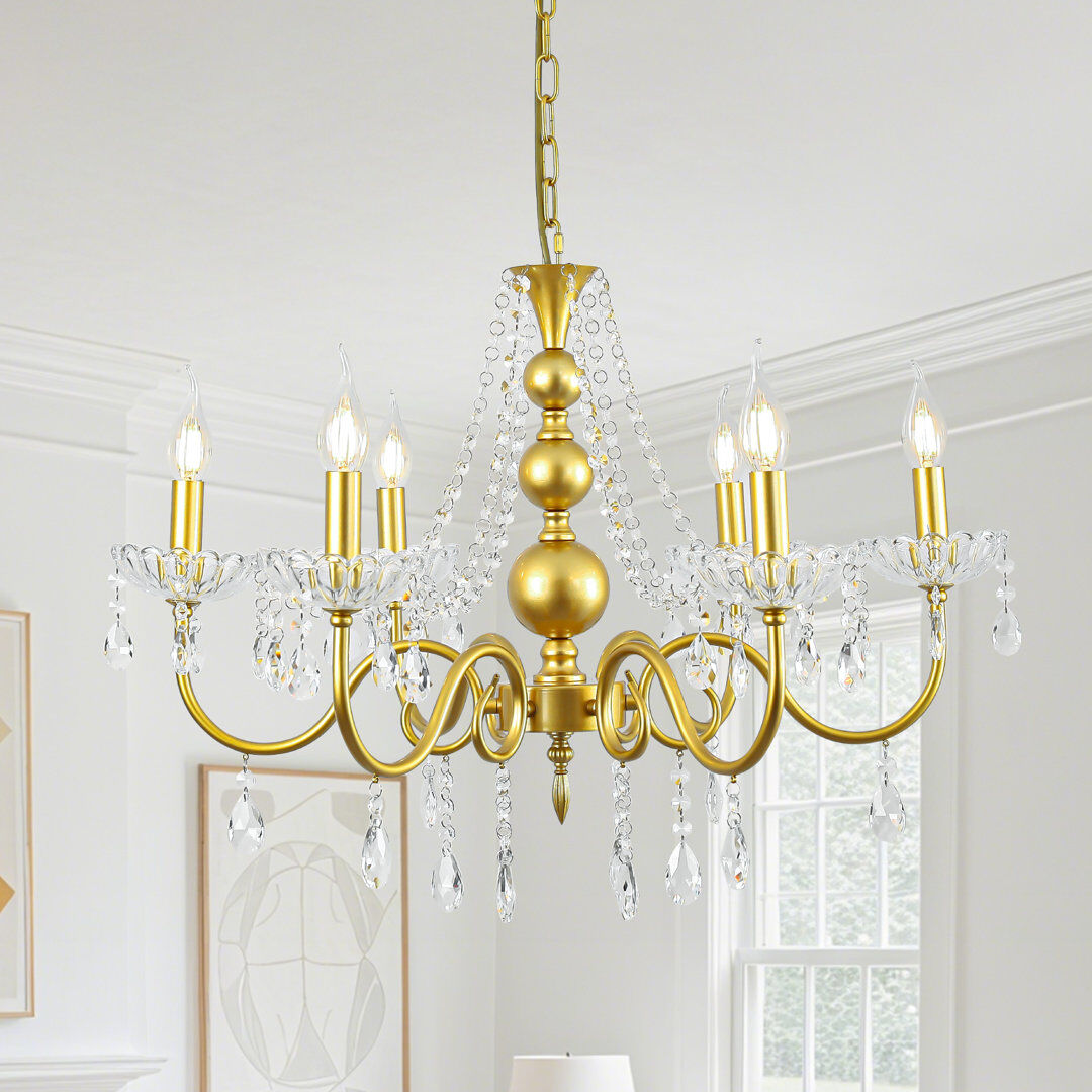 Blue Elephant 6-Light Crystal Candle-Style Classic / Traditional Chandelier Gold 52cm H X 72cm W X 72cm D