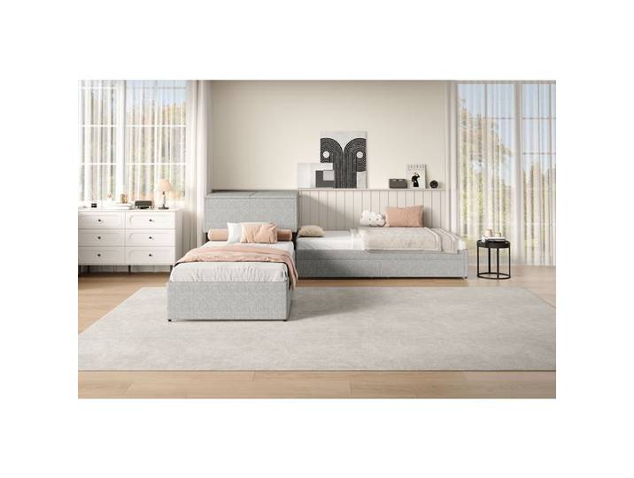 Lit d'angle avec lit tiroir lit fonctionnel avec rangement avec armoire avec tiroir de rangement 90x200 cm linge de maison gris