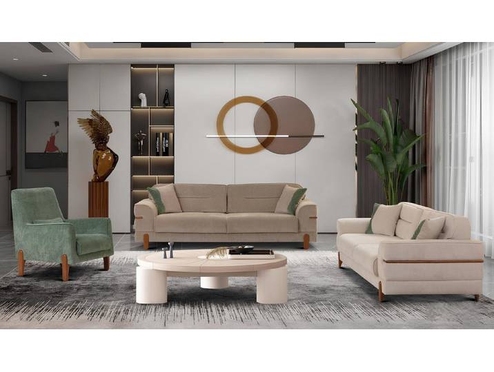 Xlmoebel Polstergarnitur Beiges 3-Sitzer Sofa und Sessel Set für modernes Wohnen, (Polstergarnitur, 3-tlg., 3-Sitzer & Sessel, beige), Made in Europa