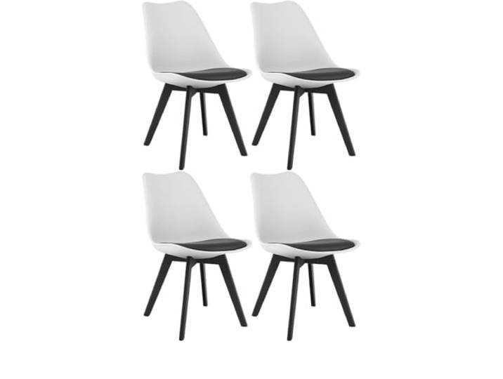 NMK HOME Esszimmerstuhl Kunststoff Polster Weiß Schwarz 4er Set Polypropylenbeine, pflegeleicht, modernes Design, stabil, kontrastreich, bequem