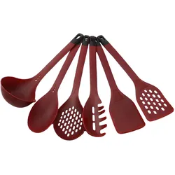 Cheffinger 6-teiliges Küchenhelfer-Set mit Halter, Kochbesteck, Rot