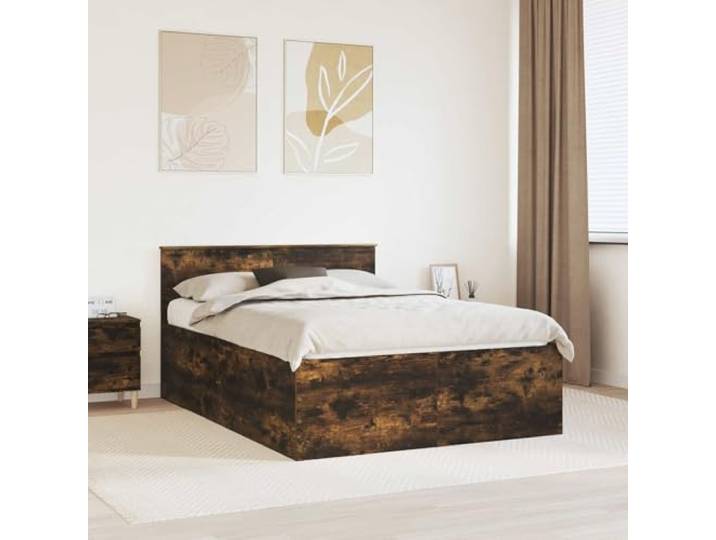 RJPLMFV Bettgestell, Raucheiche, 150 x 200 cm, Holz Mit Kopfteil, steifer Lattenrost, modernes Design, für Schlafzimmer im Innenbereich