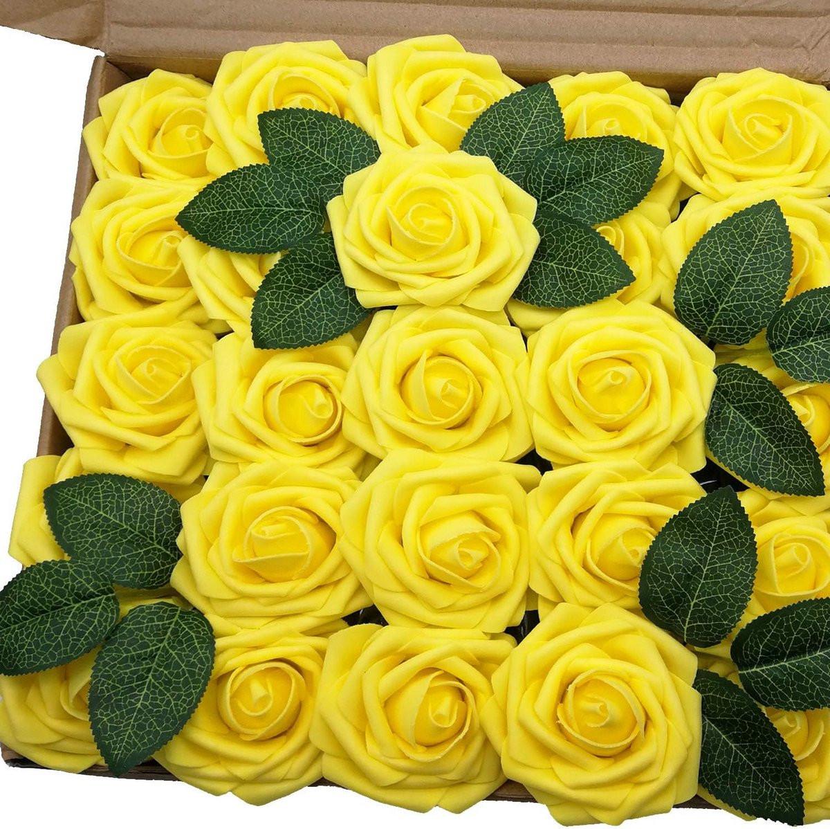 50 Stuks Kunstmatige Gele Rozen met Stengel voor Bruiloft en Decoratie