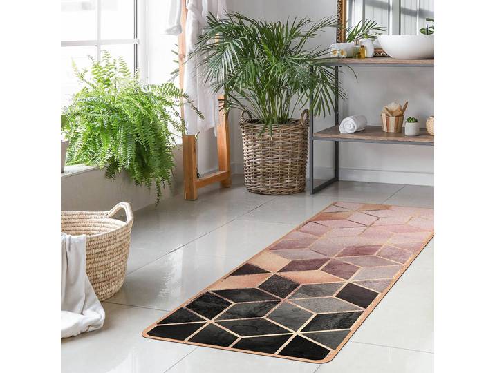 Läufer/Yogamatte goldene Geometrie 183 x 61cm Pink