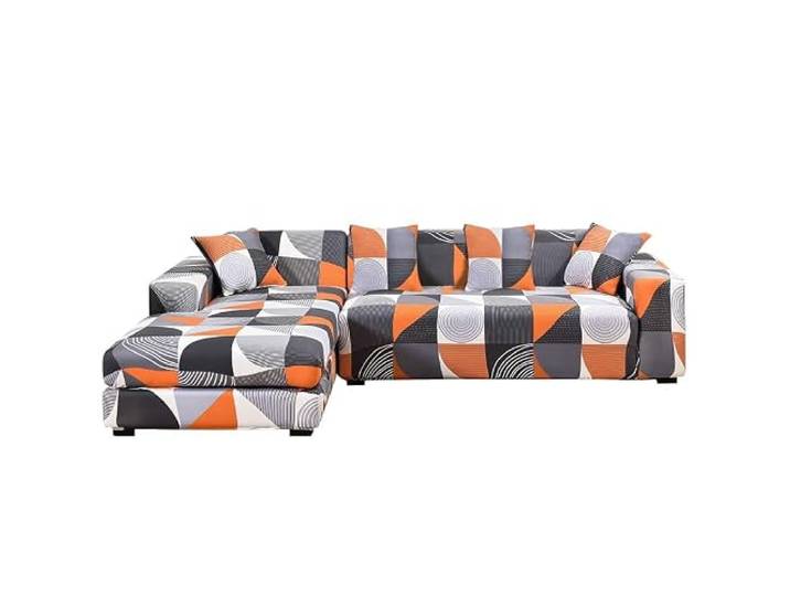 Suixtil Zweiteiliger Sofauberwurf mit Zwei Kissenbezuge waschbarer Rutschfester Couchschoner gegen Flecken und Haustiere Mobelschutz(Orange,2 Sitzer+3 Sitzer)