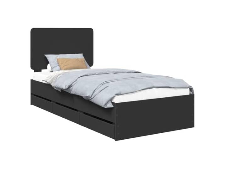 PUGYNBK Bettgestell, 90 x 200 cm, Schwarz, Holz, Ingenieur Versteckte Schublade, robuster Lattenrahmen, einfache Montage, minimalistisches Design