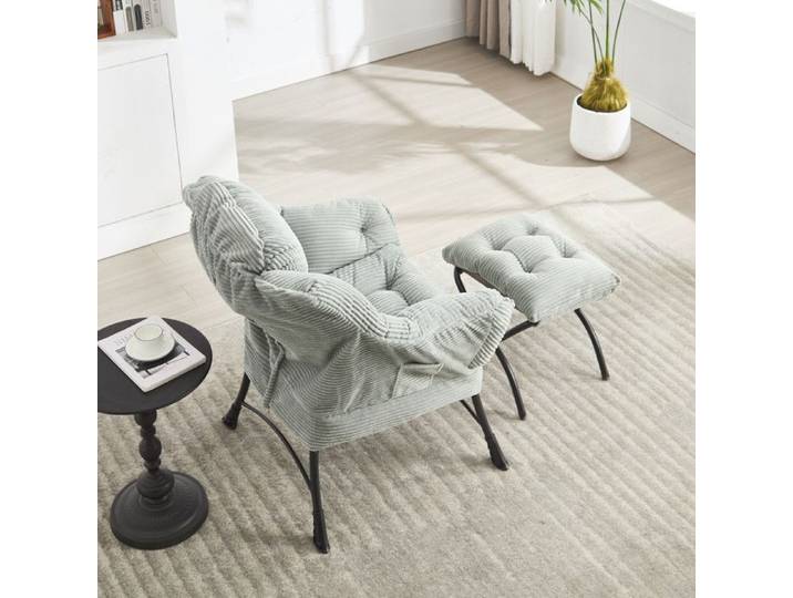 Fauteuil inclinable avec pouf - MUVOE - 1 place - Tissu gris/vert clair - Dossier ergonomique - Cadre acier