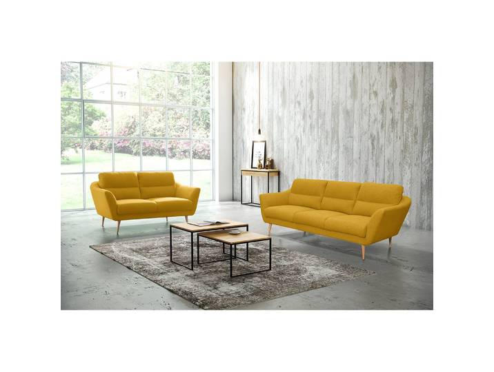Sofa Lucinda I 3-Sitzer Gelb Webstoff Hanabi 220 x 87 x 88cm Beige Skandi