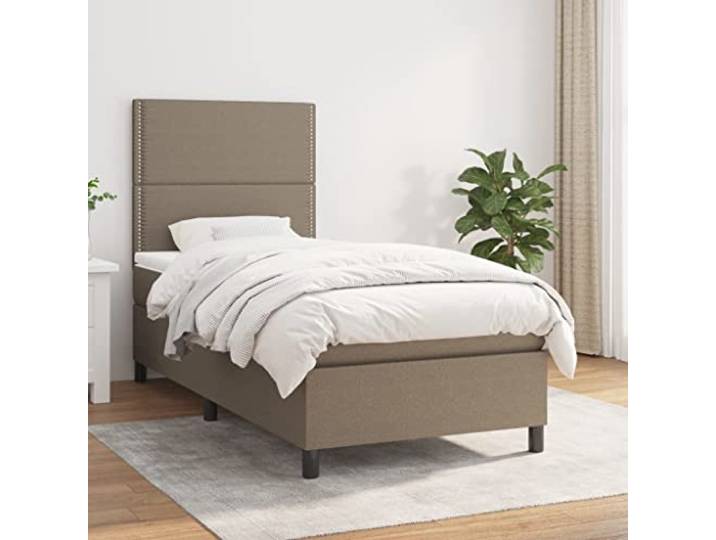 RJPLMFV Lattenrost mit Matratze, Taupe, 100 x 200 cm Kopfteil verstellbar, Taschenfedern, mittlere Unterstützung, atmungsaktiver Stoff, mit Handbuch (evtl. nicht in deutscher