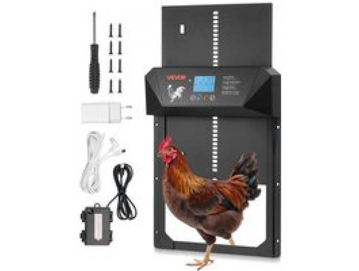 VEVOR Automatische Hühnerklappe, Hühnertür mit LCD-Display, Lichtsensor, Timer, manueller Einstellung, Einklemmschutz, Hühnerstalltür, Hühnerauslauf-Toröffner für Bauernhof, 405x305x68 mm