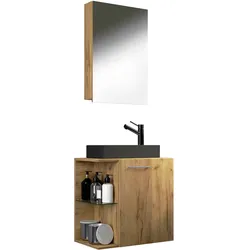 Badezimmer Hausa BL 3-tlg. Honig Eiche/Schwarz