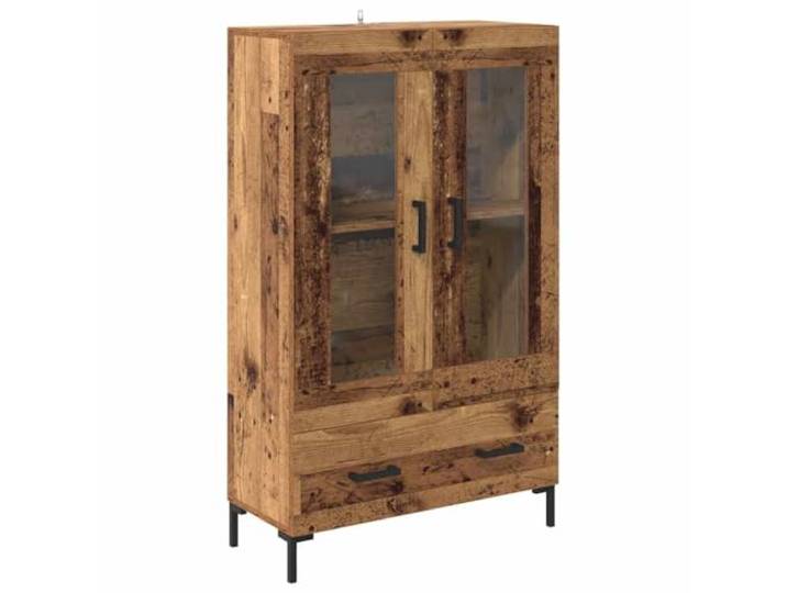 HGFDVCMR Highboard Schrank mit Türen und Schublade Altholz 69,5x31x115cm Schlankes Beistellregal für Wohnzimmer und Flur: Platzsparende Aufbewahrung mit stabilen schwarzen Metallbeinen.