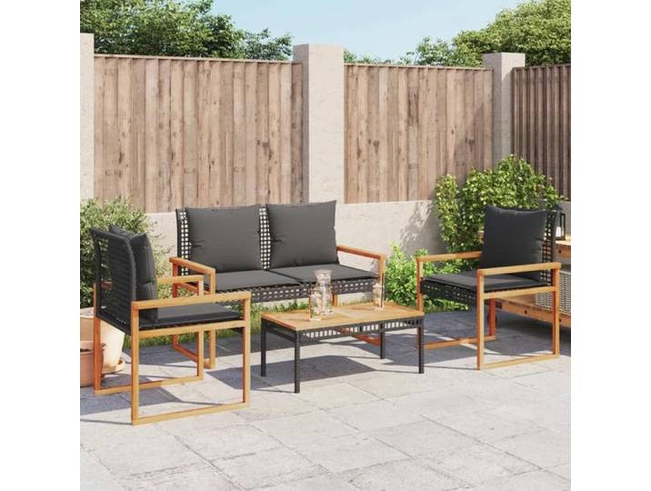 Noir SOFA DE JARDIN SWEETY Salon de jardin - design élégant - 4 pcs - avec coussins Noir Résine tressée 75x38x32cm CL86499127061