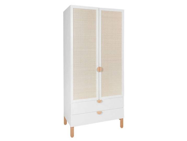 Petits-meubles Schrank 2 Türen Laurie Weiß und Holz, 89.5x198x50 cm, Schlafzimmer, Kleiderschränke