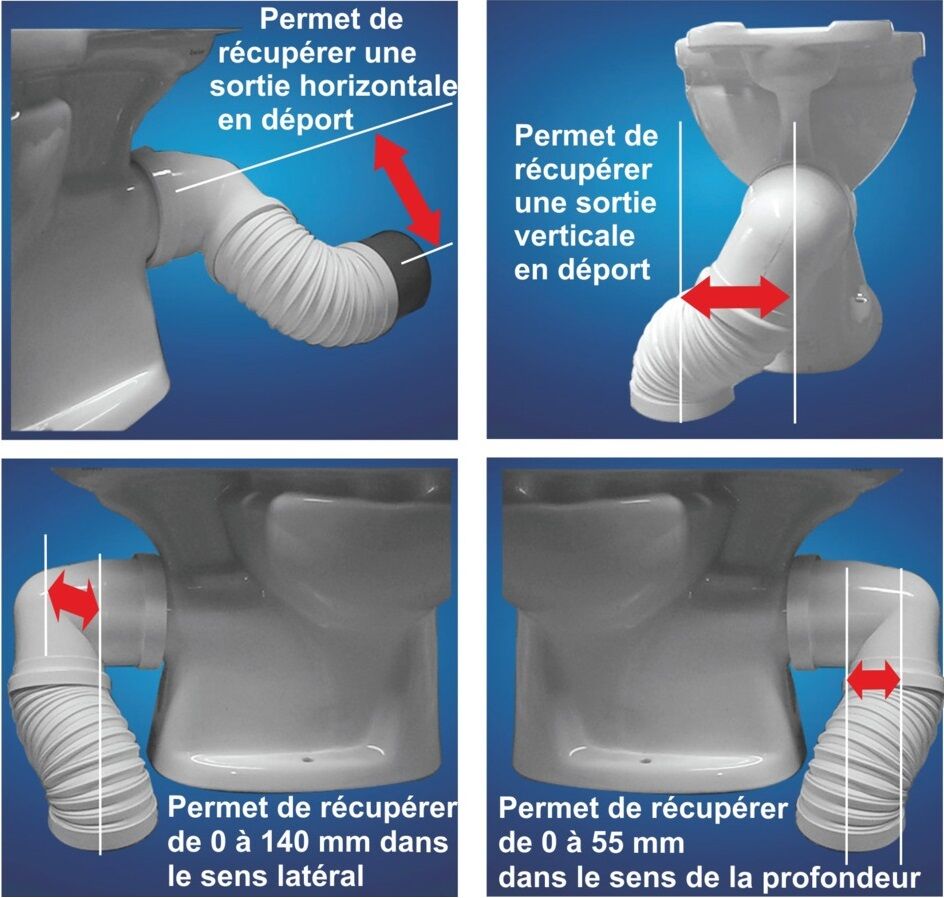 Pipe WC coudée extensible 190 à 390 mm ''Magic Pipe'' D.93/100 REGIPLAST ASPCE