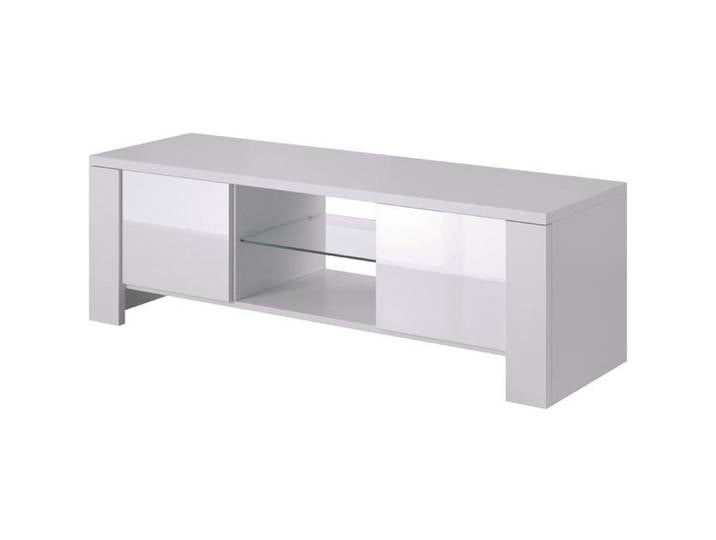 Meuble TV blanc brillant - CAMA MEBLE - WEST 130x42x42 cm - Stratifié - 2 portes - 25 kg
