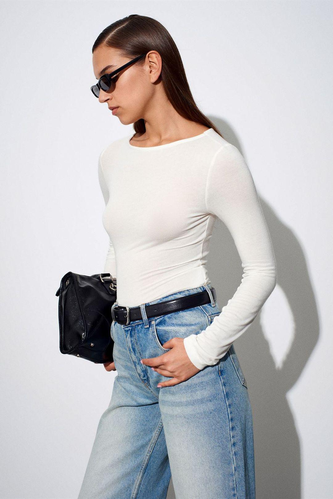 Damen Rippstrick Bootsausschnitt Langarmbluse