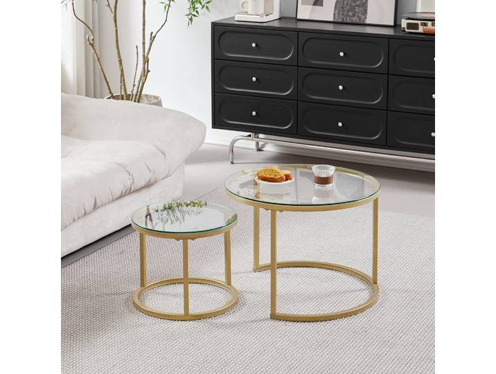 Table basse en fer 2 en 1, mode petit appartement, salon, Table basse ronde en verre trempé pour canapé, Table basse d'appoint