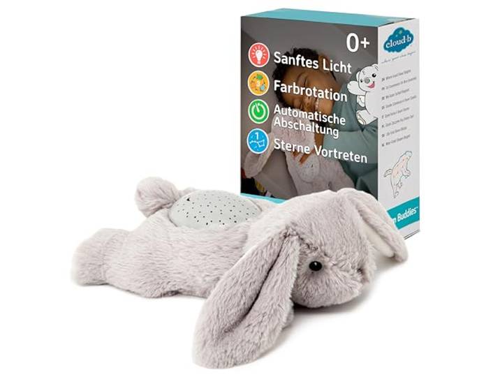 Cloud b Baby Nachtlicht Projektor & Beruhigende Schlafhilfe für Kleinkinder Kuscheltier Sternenprojektor & Nachtlicht für Kinder Automatische Abschaltung Tragbares Schlaflicht Benny der Hase
