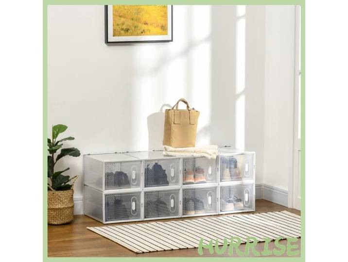 Cocosity Meuble De Rangement Modulable 8 Cubes Meuble À Chaussures Empilables Vêtements Livres Jouets Blanc Et Transparent