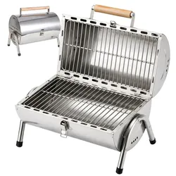 Relaxdays Tischgrill mit 2 Grillflächen Silber