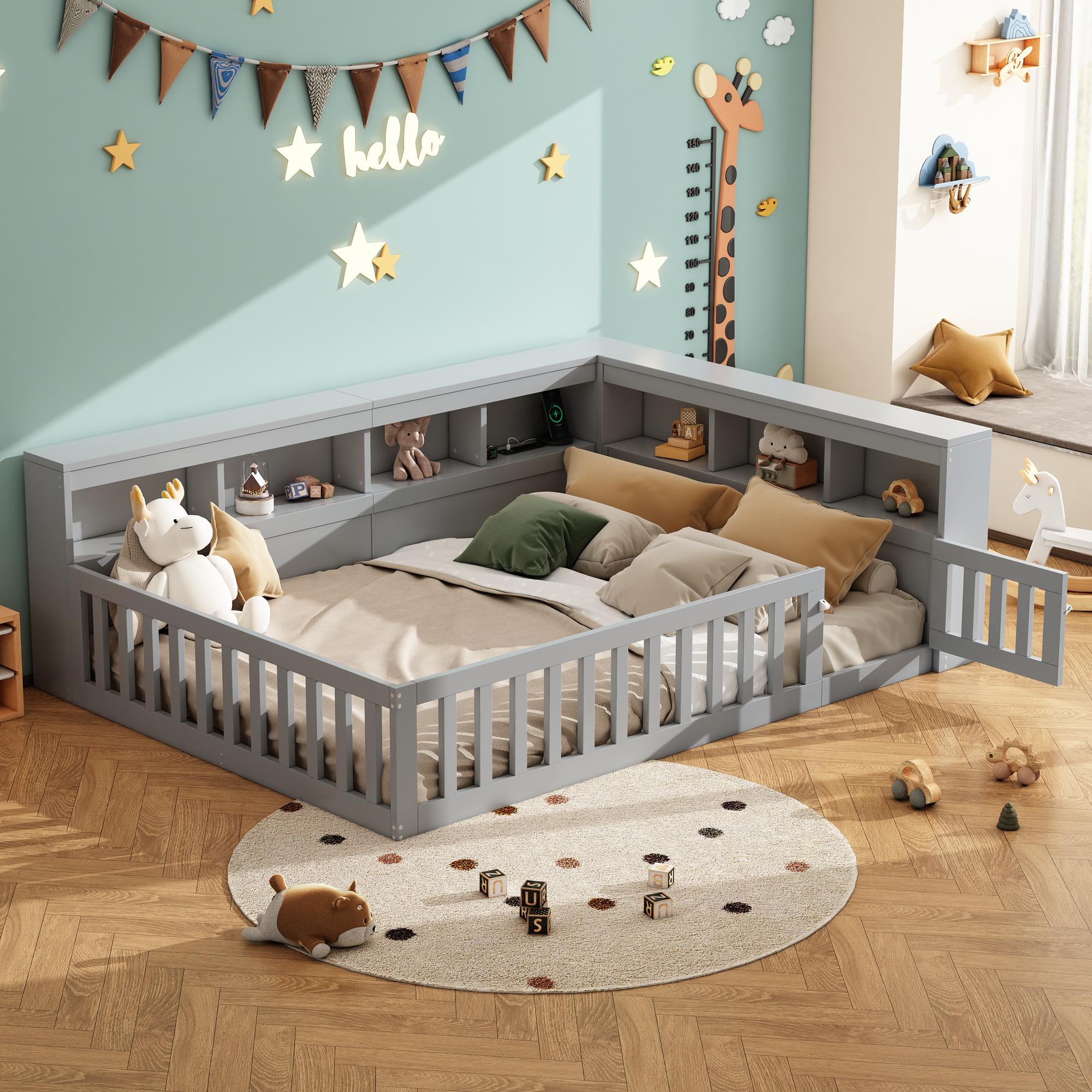 Sweiko Daybett, 140x200cm, Tagesbett, Schlafsofa, Bettseite mit Staufach, Bett mit Lattenrost ( Ohne Matratze), Brüstung, Spanplatte,Mit Steckdose und usb, Grau