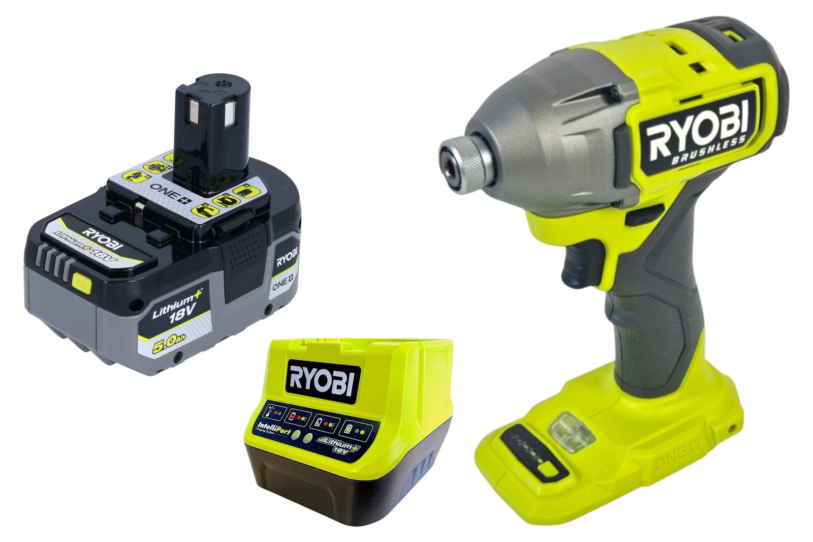 Ryobi RID18BL-0 accu-slagmoersleutel 18 V 300 Nm 1/4" borstelloos met 1x 5,0 Ah accu en oplader