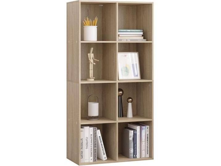 Bibliothèque blanche 4 niveaux - WOLTU - Chêne Clair - 8 compartiments - 60x29 5x121 cm - Style scandinave