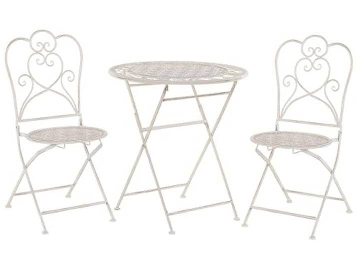 Beliani Garten Bistro Set Balkonset Balkonmöbel beige 2 Stühle Klapptisch Metall Trieste