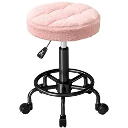 MODFU Rollhocker höhenverstellbar 50x50x66 cm Pink mit 360 Grad Drehfunktion, weichem Fleecebezug, Gaslift Klasse 3 und leichtlaufenden Rollen