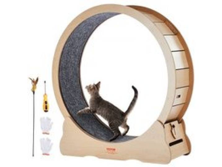 VEVOR Roue d'Exercice pour Chat 1100 mm Grande Roue de Course d'Intérieur, avec Tapis Roulant Amovible, Teaser pour Chat pour Courir, Marcher, Entraîner, Convient à la Plupart des Chats, Couleur Bois