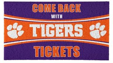 Evergreen "Clemson University 28 in. x 16 in. PVC ""Come Back With Tickets"" Trapper Door Mat"