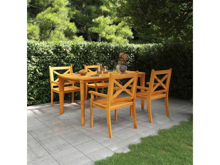 IBUQDDV 5-TLG. Garten-Essgruppe aus massivem Akazienholz mit Latten-Design, robuster Tischplatte für Getränke und Snacks, ideal für angenehme Mahlzeiten im Freien, max. 110 kg pro