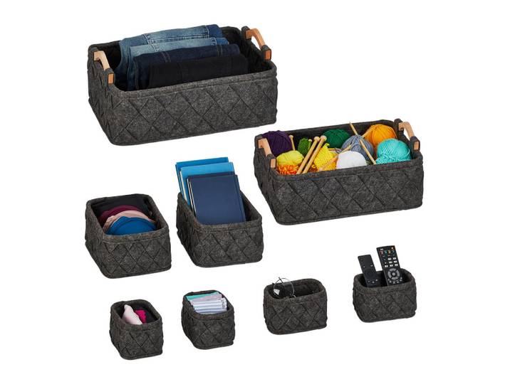 Relaxdays Schrankorganizer Dunkelgrau Filz 8er-Set, Anthrazit, Holz, 42x19x31 cm, Schlafzimmer, Kleiderschränke, Schrankzubehör, Schubkasteneinsatz